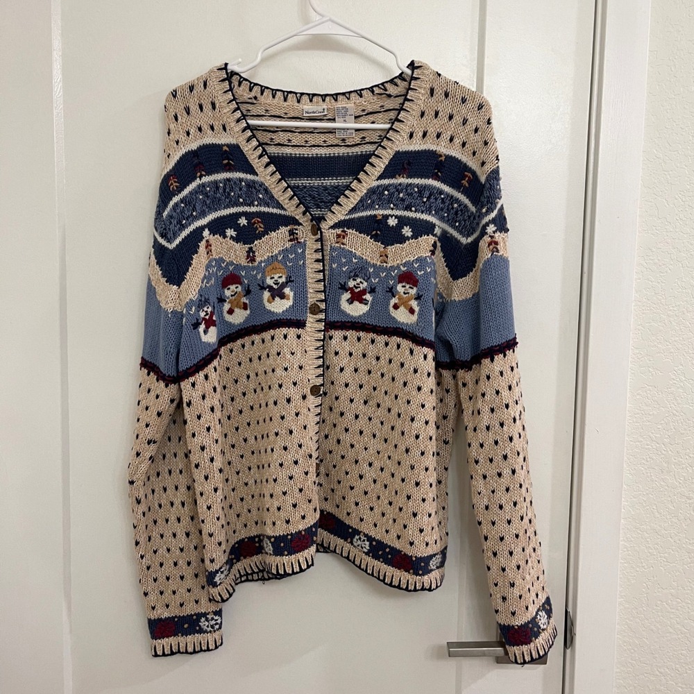 Vintage Snowmen Cardigan GrandmaCore 90s Christmas Holiday Fall Winter